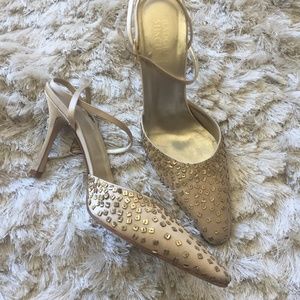 Badgley Mischka Champagne Satin Evening Shoe